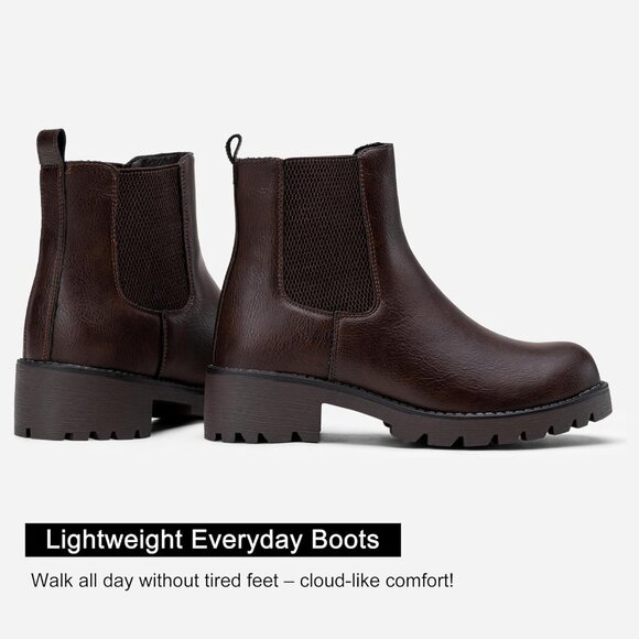 Vepose Women's Brown Leather Chunky Block Heel Chelsea Ankle Pull-On Booties - Picture 7 of 9